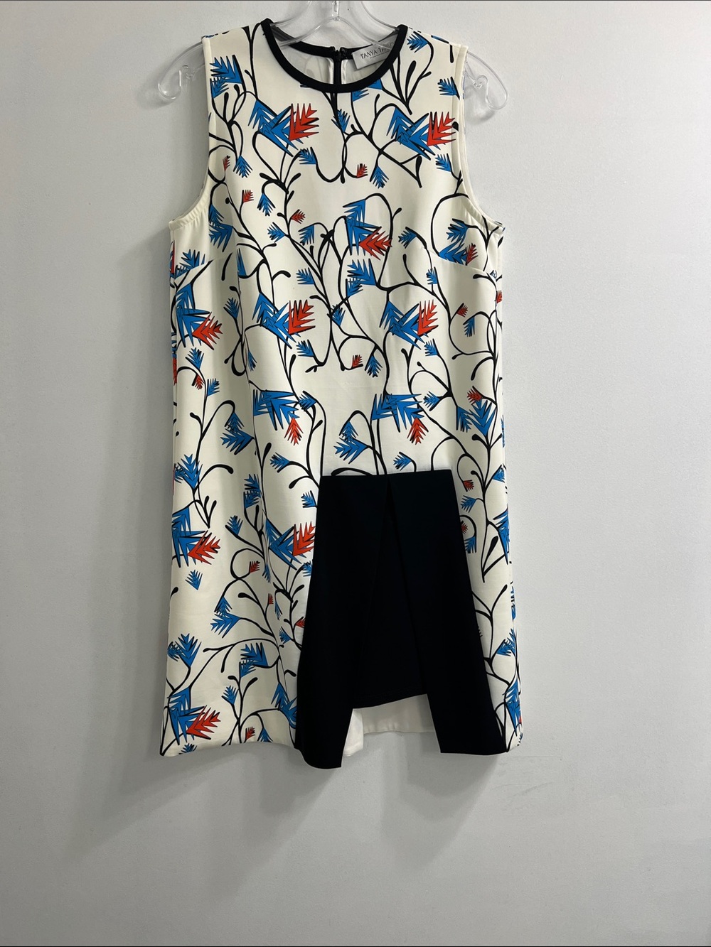 Tanya Taylor Cream Floral Shift Dress with Blue and Red Accents